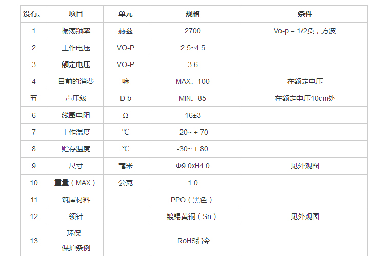 无源蜂鸣器FDC-090040H