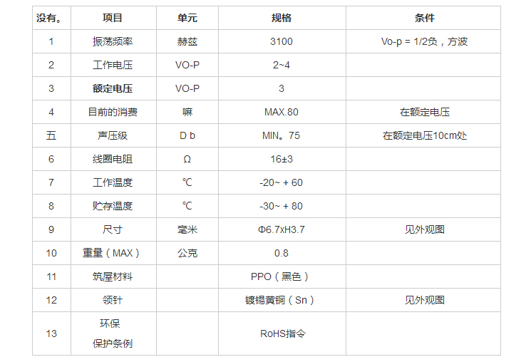 无源蜂鸣器FDC-067037F
