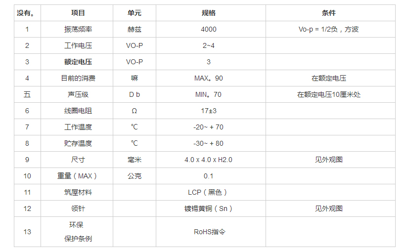 无源蜂鸣器SMD-040020F