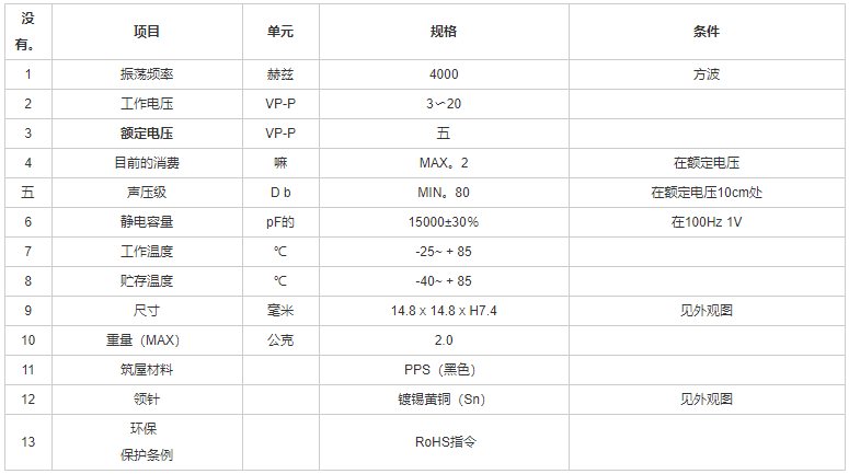 贴片蜂鸣器SMD-150070F