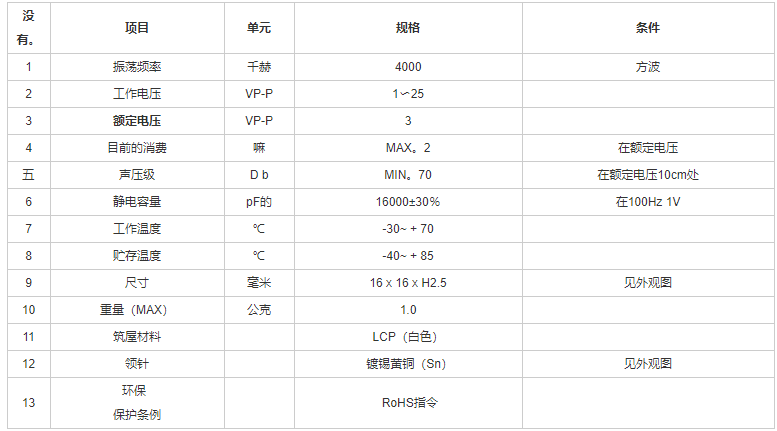 贴片蜂鸣器SMD-160025H