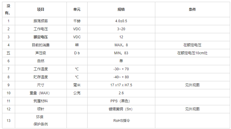 贴片蜂鸣器SMD-170080F