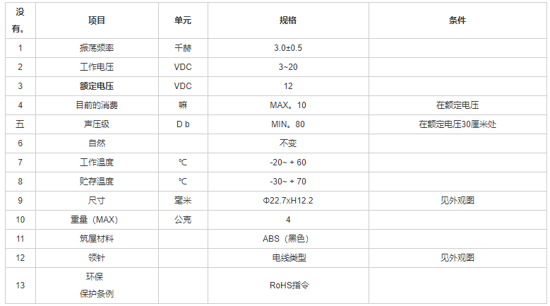 引线蜂鸣器FDK-230120F